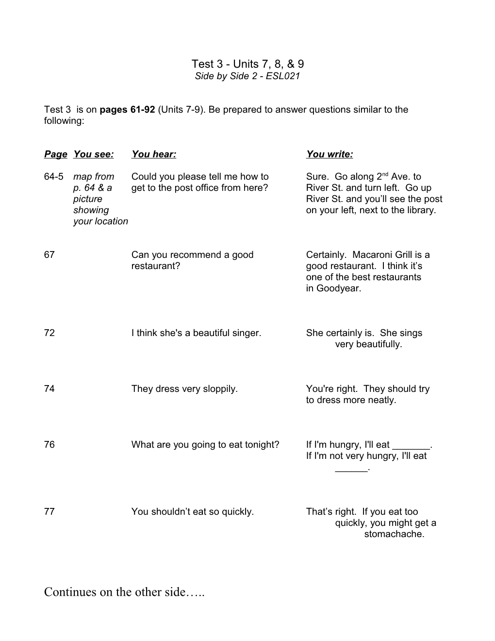 Test 3 Is on Pages 61-92(Units 7-9). Be Prepared to Answer Questions Similar to the Following