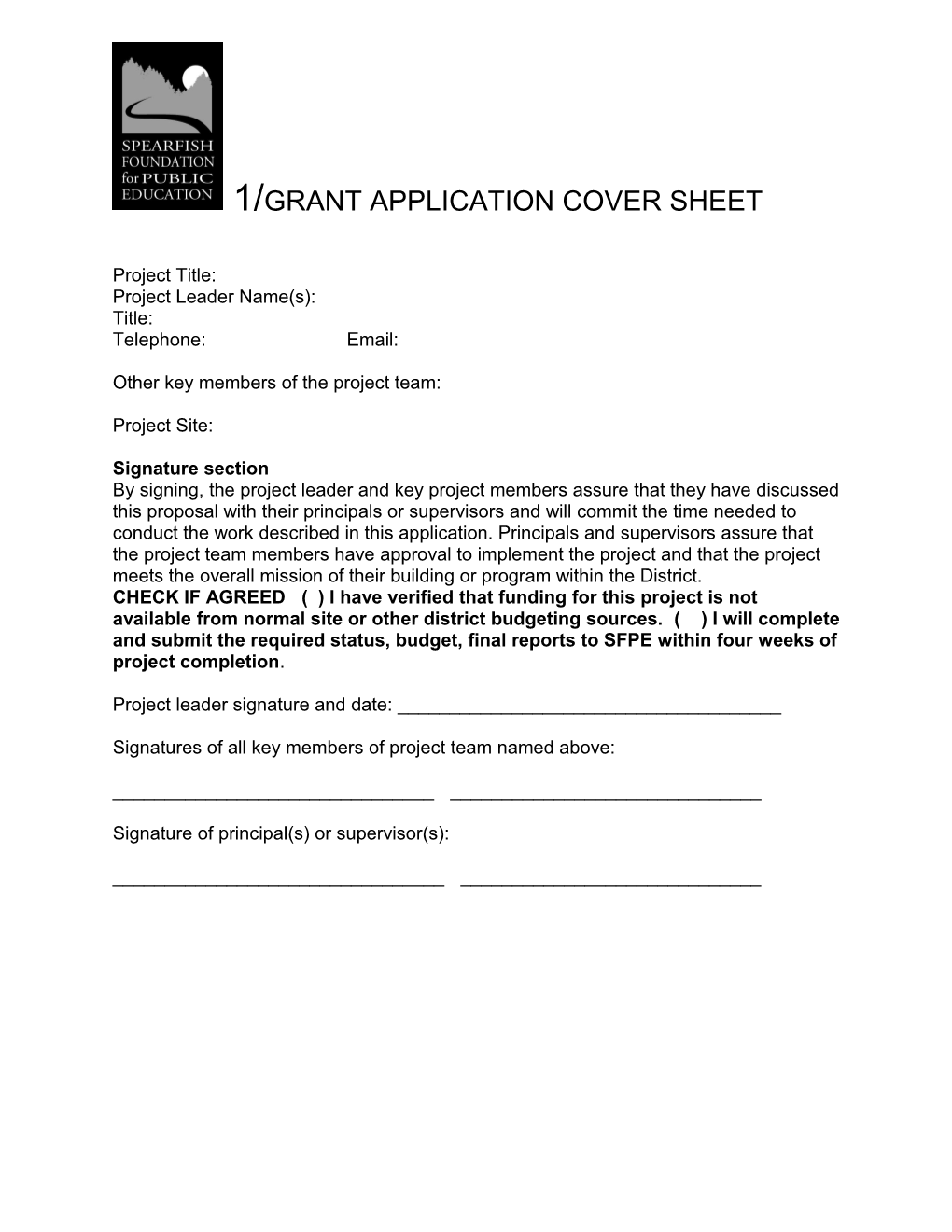 1/Grant Application Cover Sheet