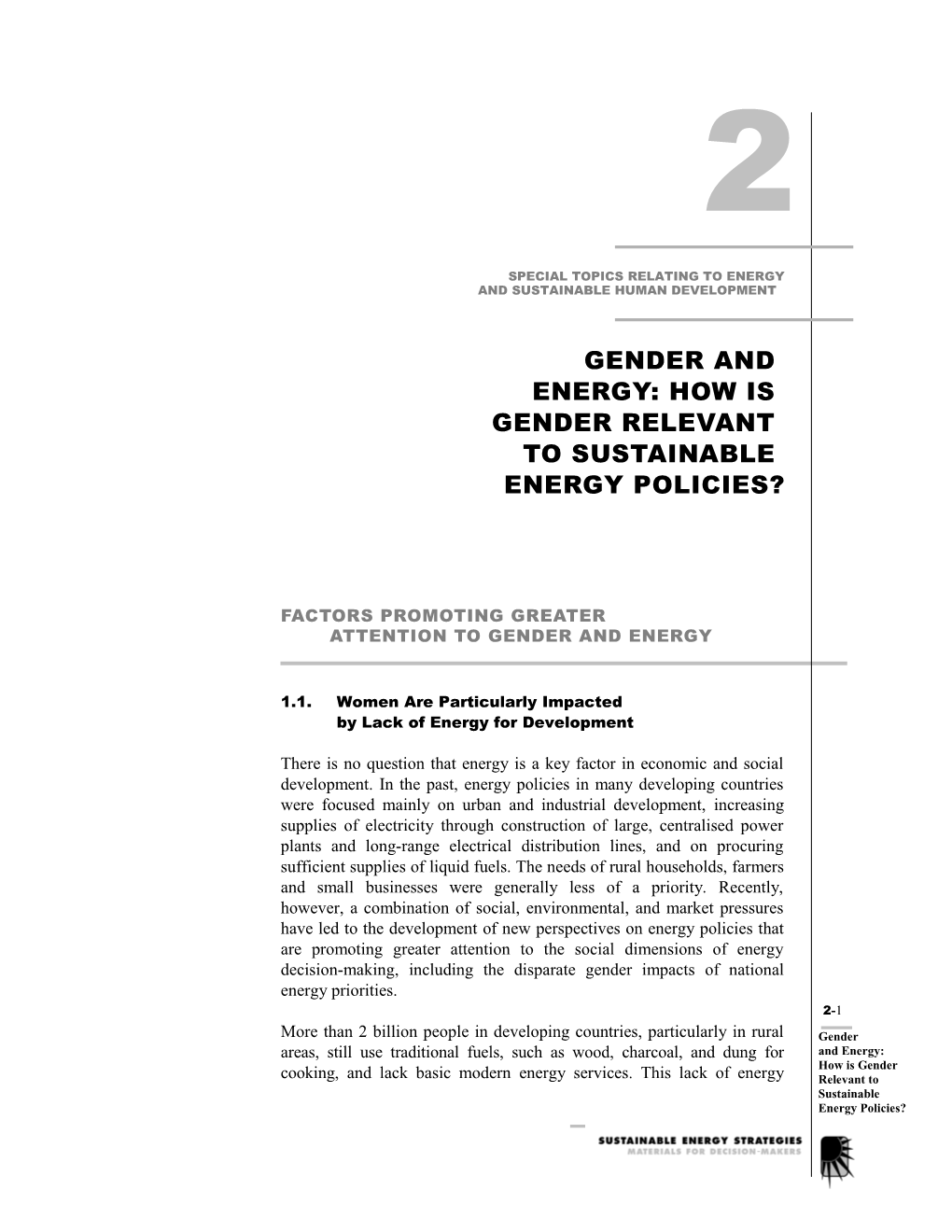 Gender and Energy: How Is Gender Relevant to Sustainable Energy Policies?