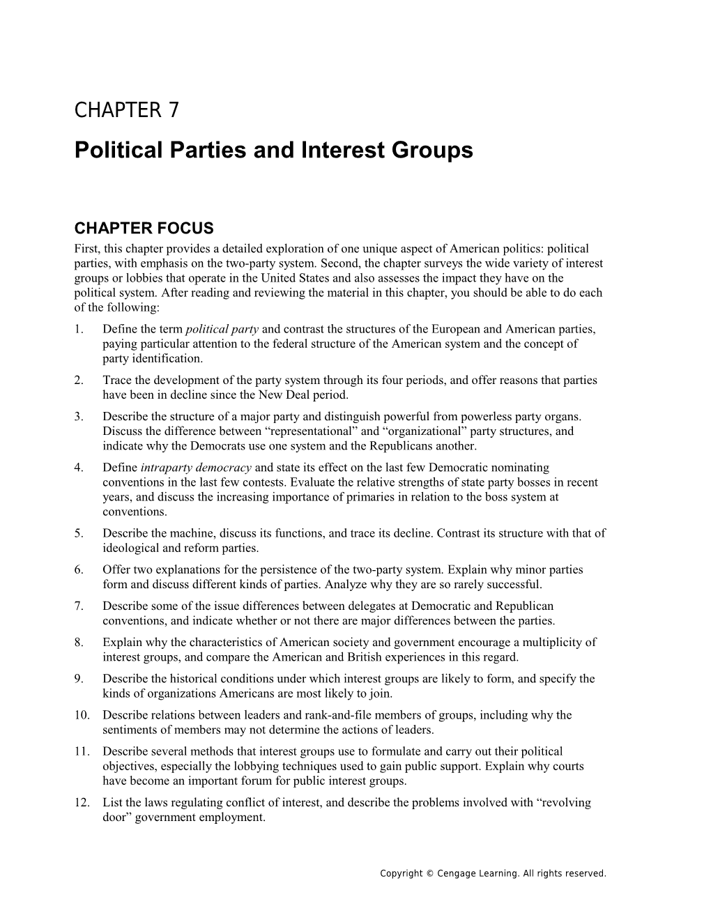 Chapter 7: Political Parties and Interest Groups 1