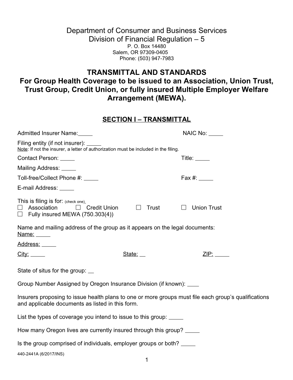 Form 2441A, Transmittal and Standards for Group Health Coverage to Be Issued to an Association