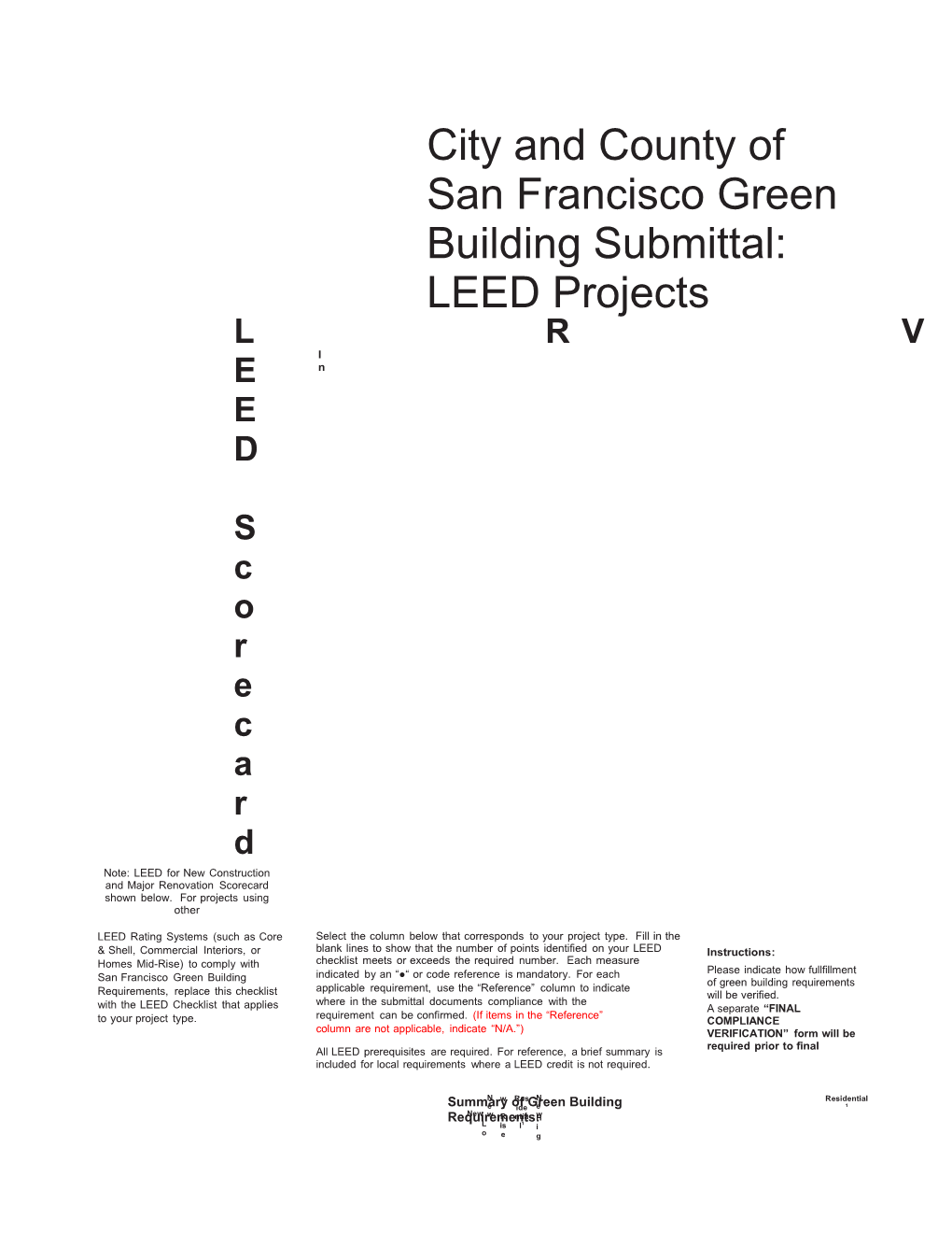 City and County of San Francisco Green Building Submittal: LEED Projects