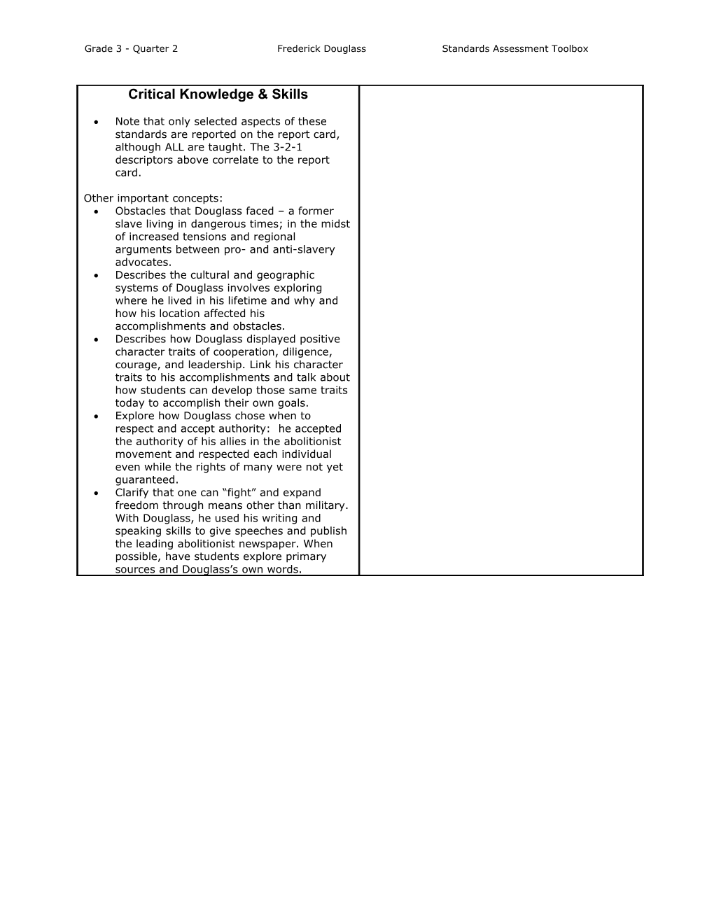 Grade 3- Quarter 2Frederick Douglass Standards Assessment Toolbox