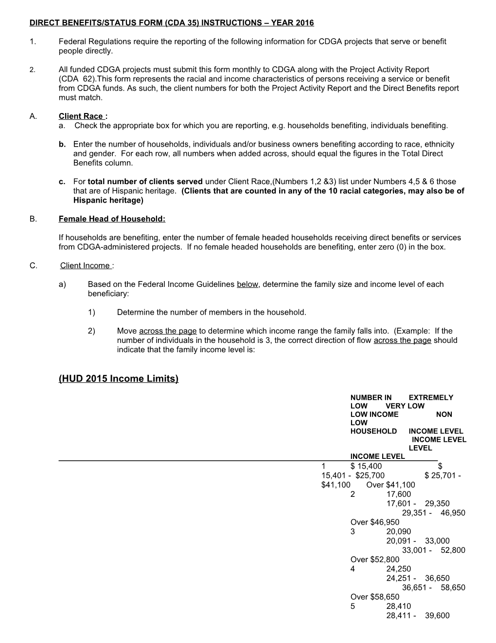 Direct Benefits/Status Form (Cda 35) Instructions