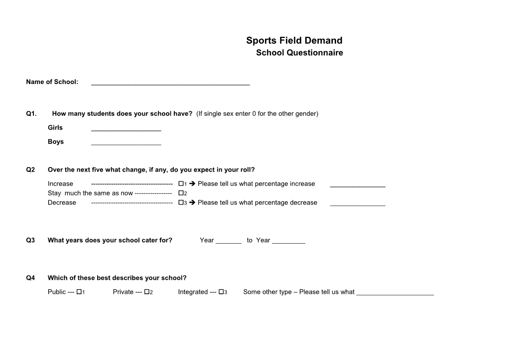 Sports Field Demand School Questionnaire