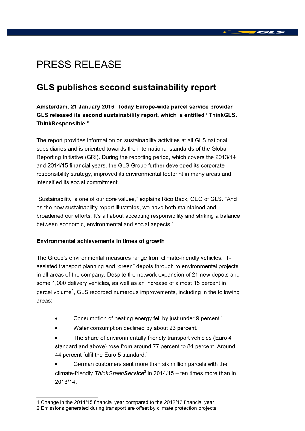 GLS Publishes Second Sustainability Report