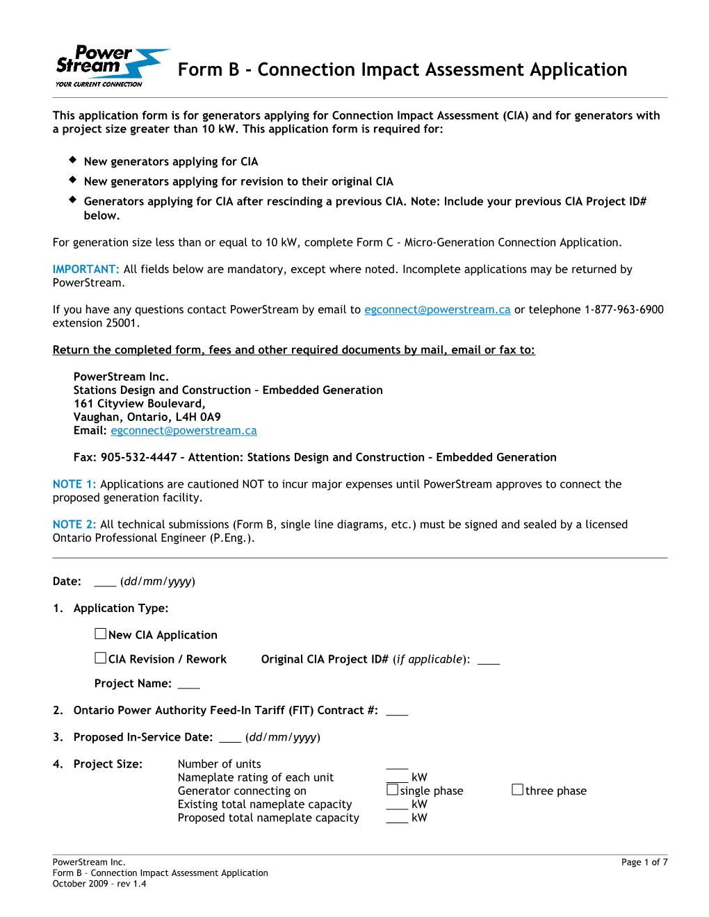 Form B - Connection Impact Assessment Application