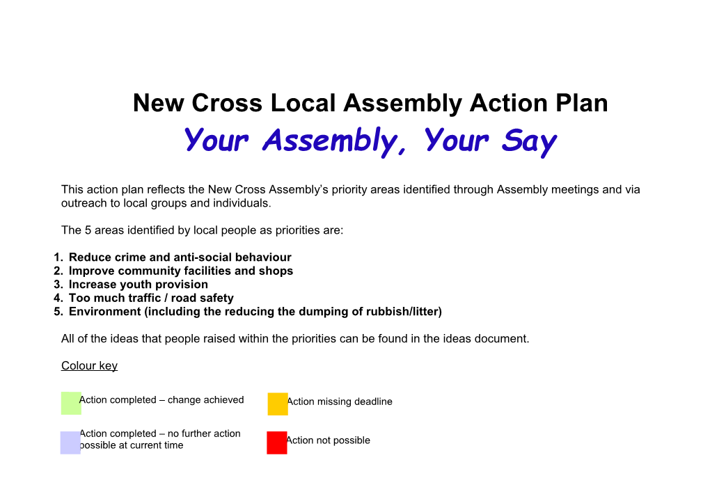 New Cross Assembly Action Plan 2012-13