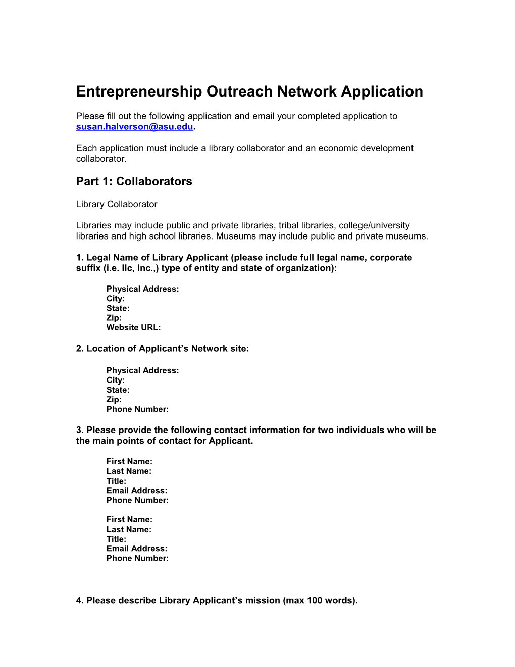 Entrepreneurship Outreach Network Application