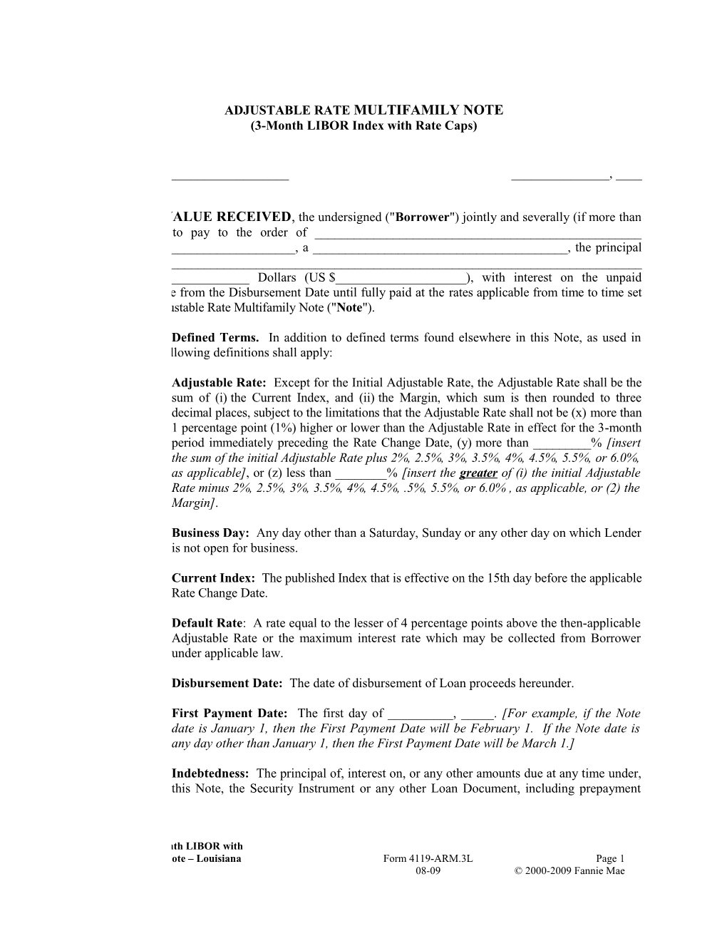 Multifamily Form 4119-ARM3L Louisiana