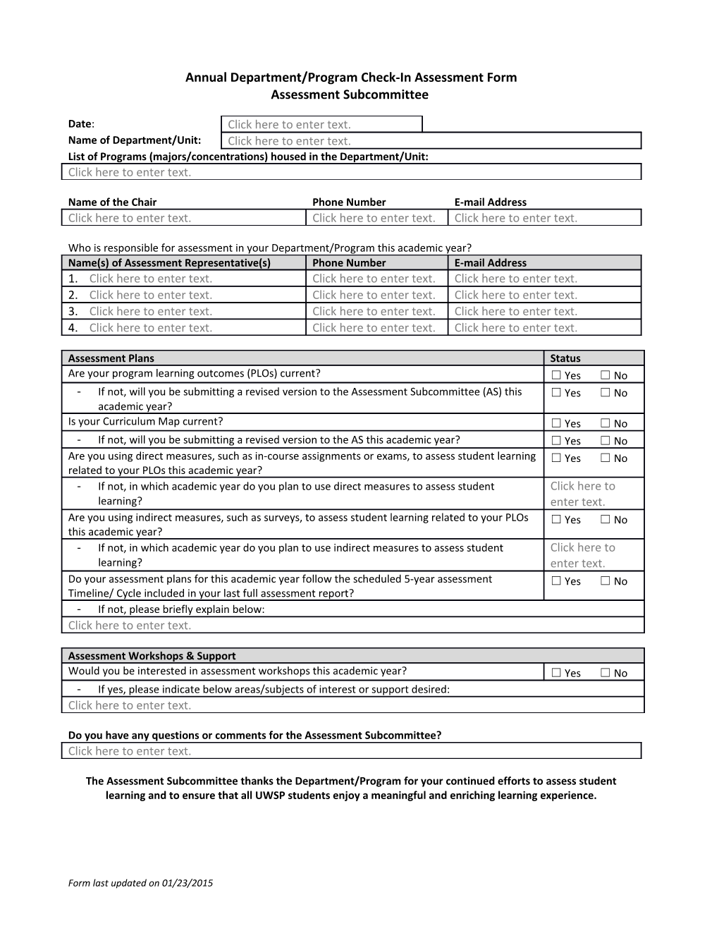 Annual Department/Programcheck-In Assessment Form