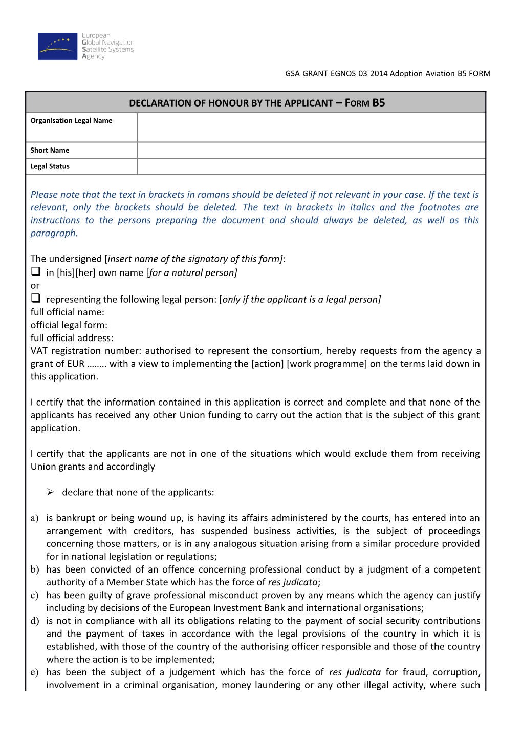 GSA-GRANT-EGNOS-03-2014 Adoption-Aviation-B5 FORM