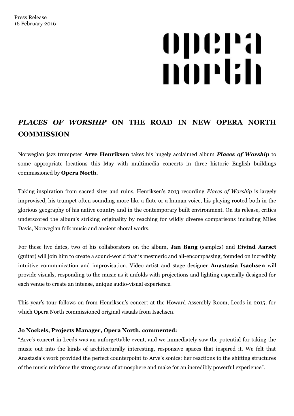 Places of Worship on the Road in New Opera North Commission