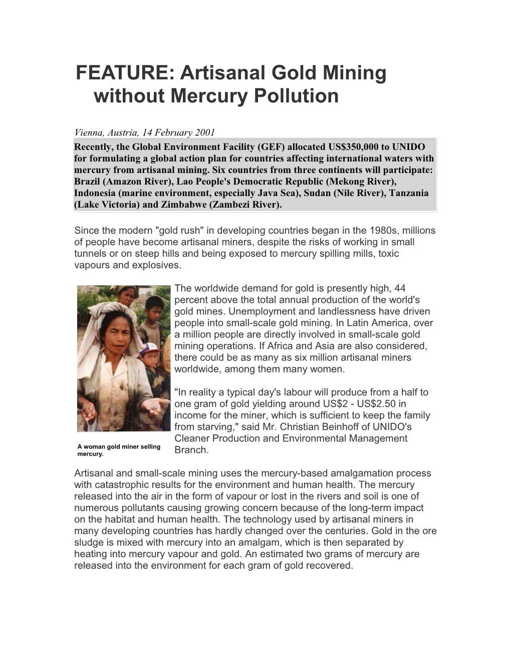 FEATURE: Artisanal Gold Mining Without Mercury Pollution