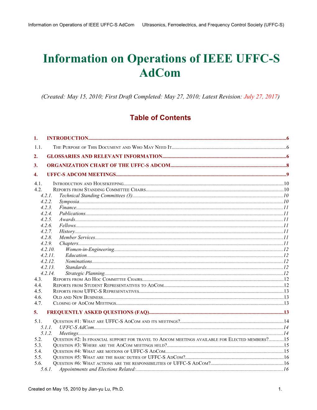 Information on Operations of IEEE UFFC-S Adcom
