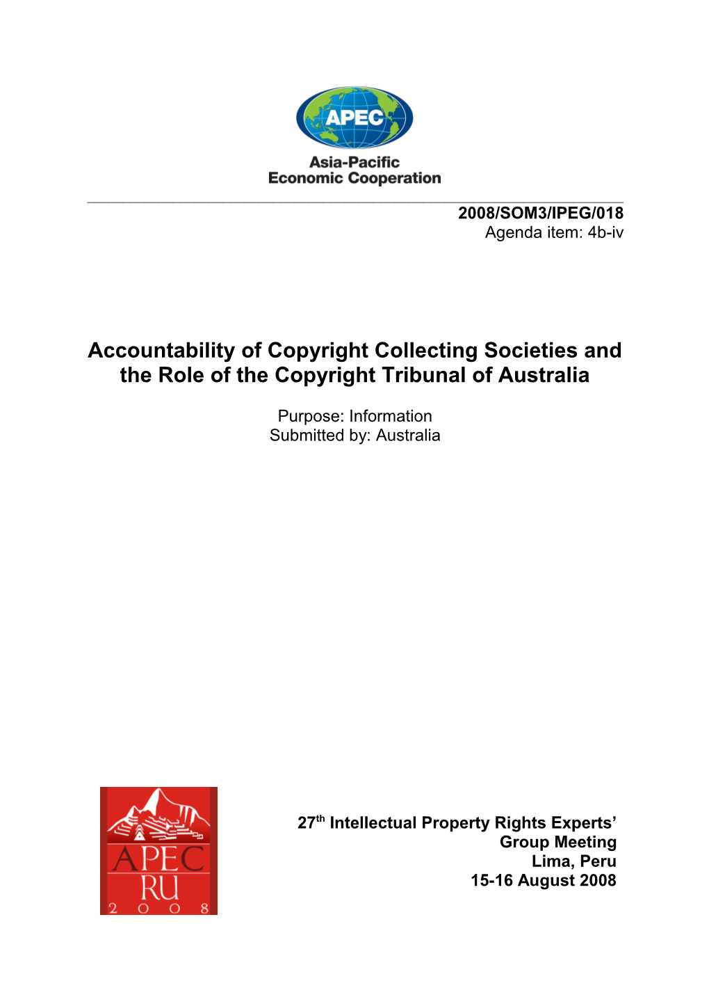 Accountability of Collecting Societies and the Role of the Copyright Tribunal of Australia