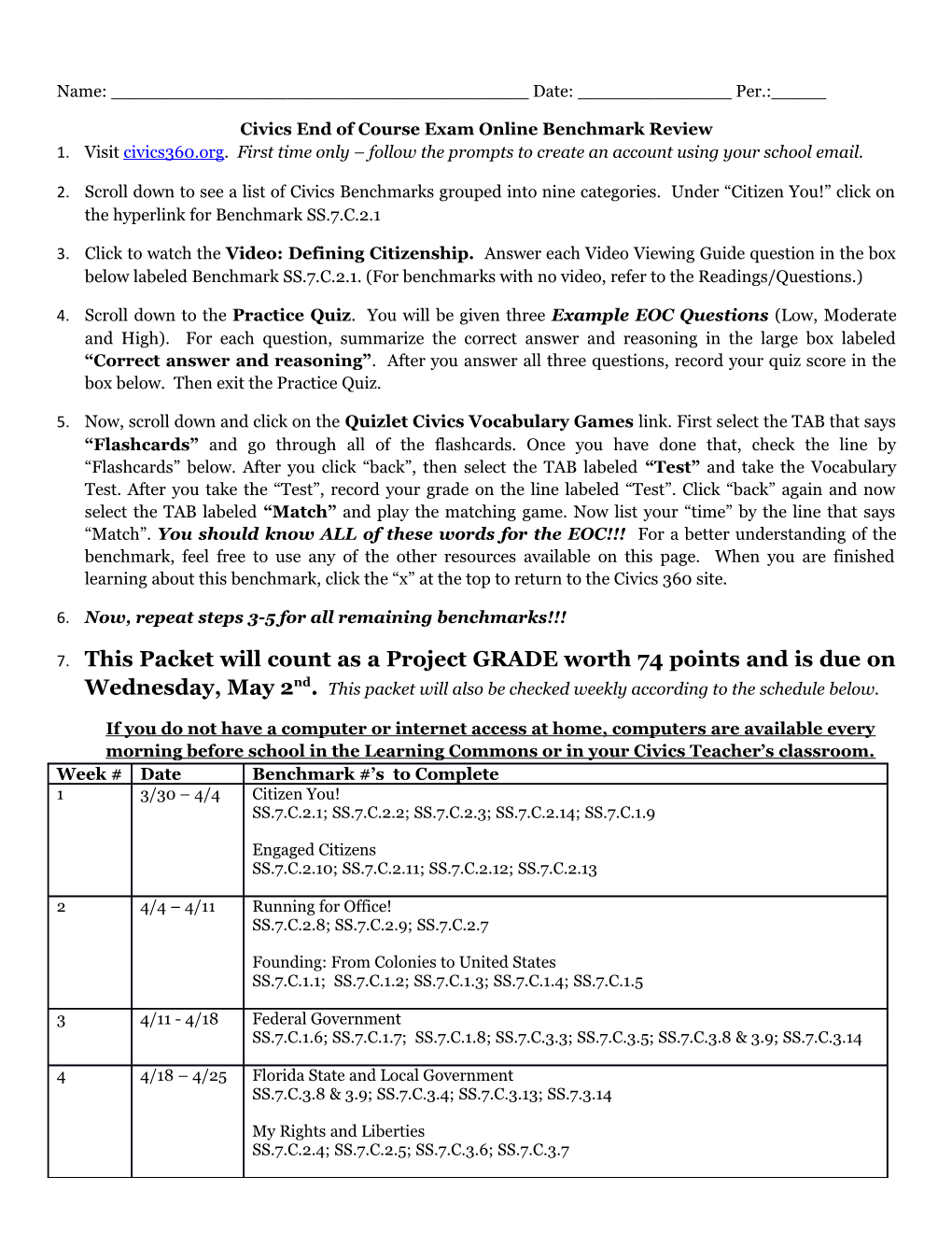 Civics End of Course Exam Online Benchmark Review