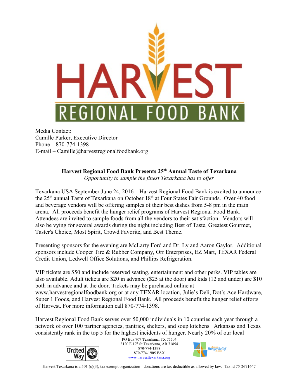 Harvest Regional Food Bank Presents 25Thannual Taste of Texarkana