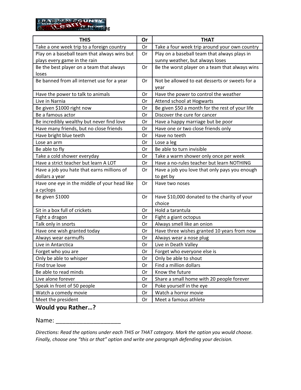 Leadership Literacy, Mrs. Keating