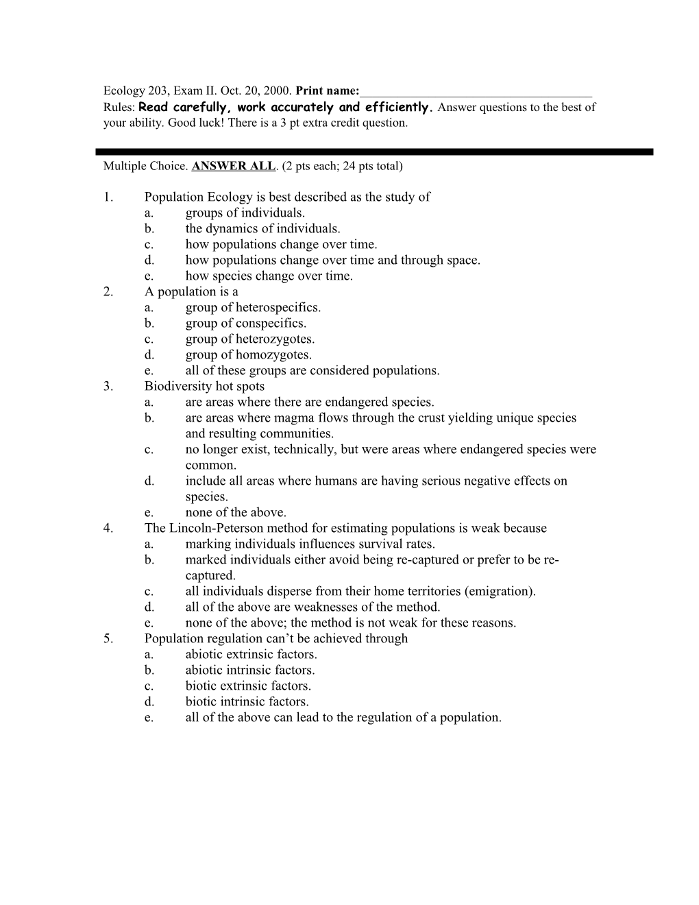 Ecology 203, Exam II