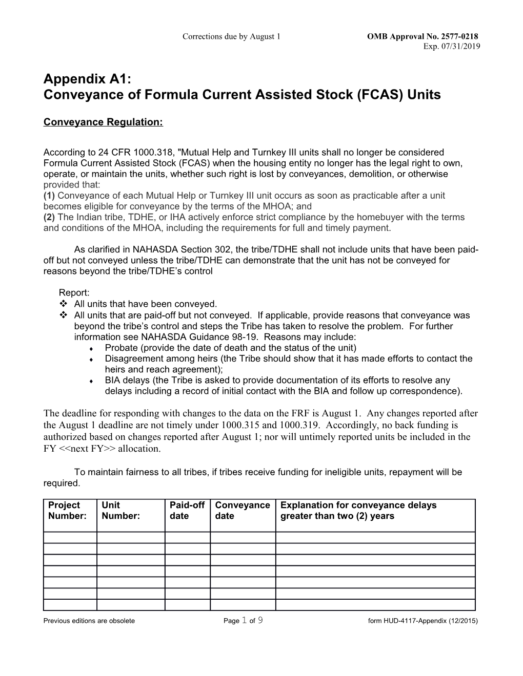 Conveyance of Formula Current Assisted Stock (FCAS) Units