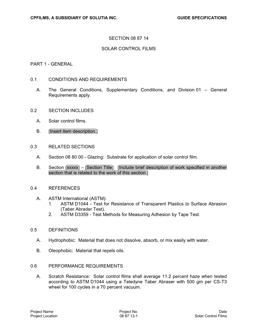 Cpfilms, a Subsidiary of Solutia Inc.Guide Specifications