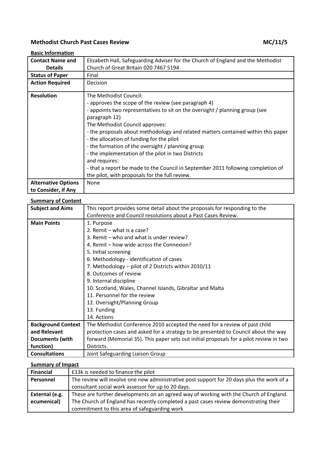 Methodist Church Past Cases Review MC/11/5