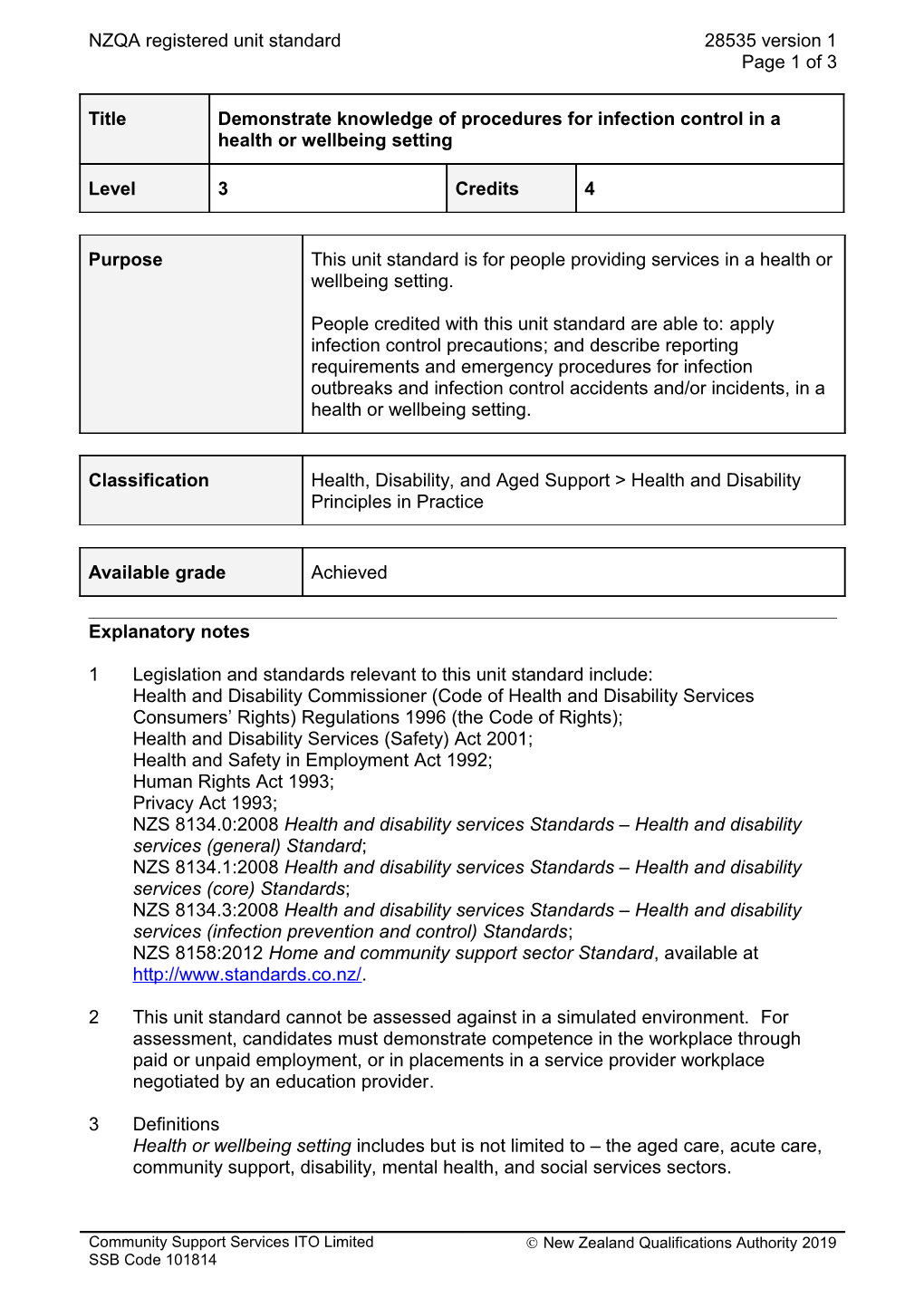 28535 Demonstrate Knowledge of Procedures for Infection Control in a Health Or Wellbeing Setting