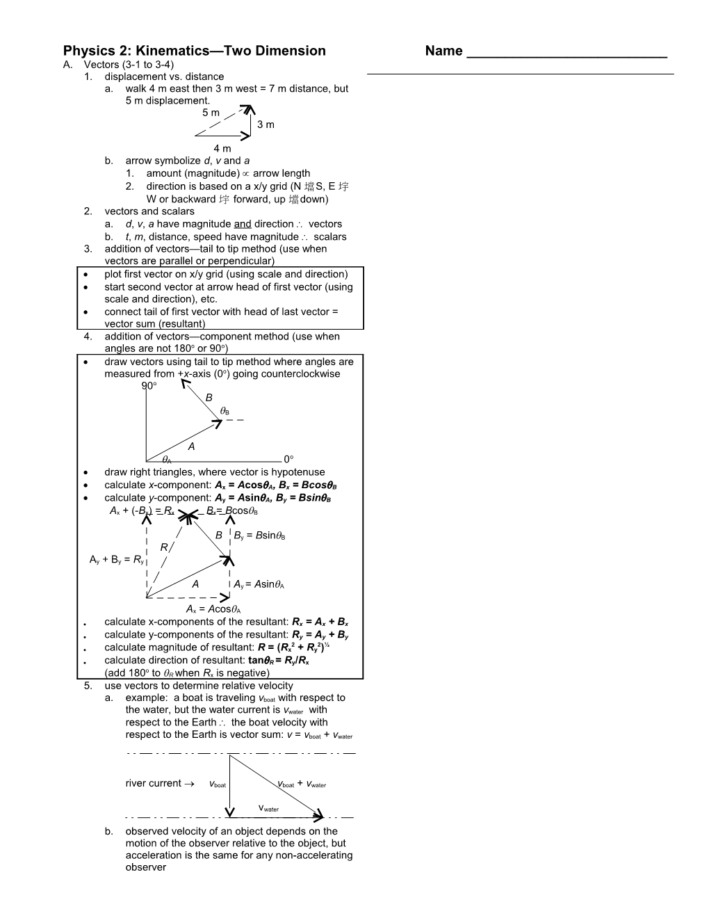 Physics 2: Kinematics Two Dimensionname ______