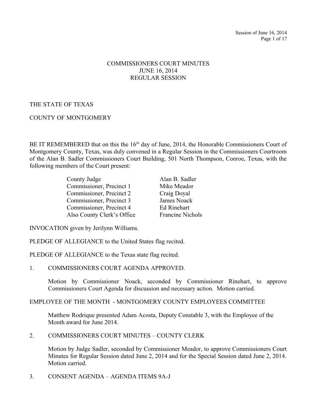 Commissioners Court Minutes