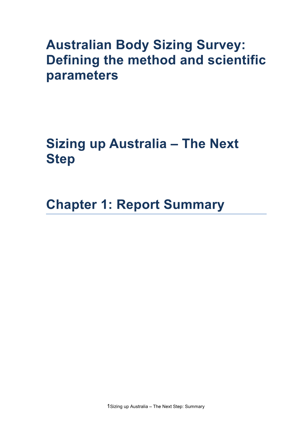 Chapter 1: Report Summary - Sizing up Australia - the Next Step