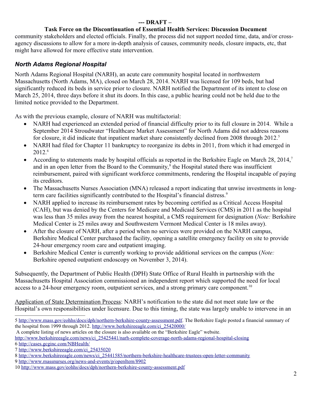 Task Force on the Discontinuation of Essential Health Services: Discussion Document