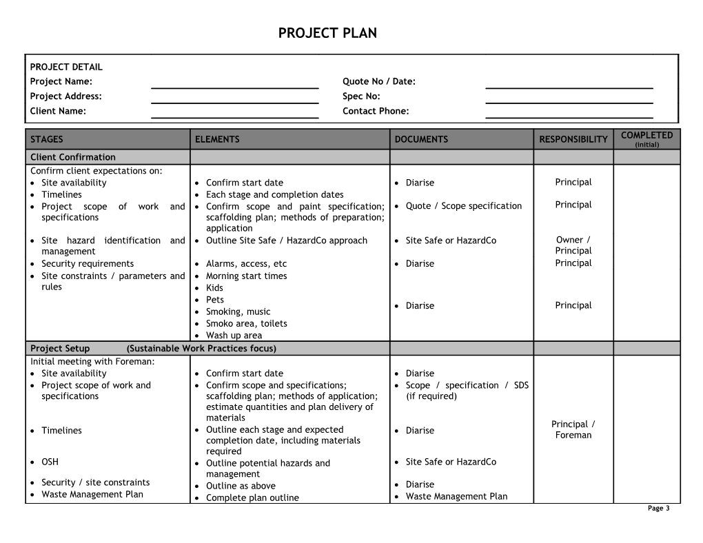 Project Scope of Work and Specifications