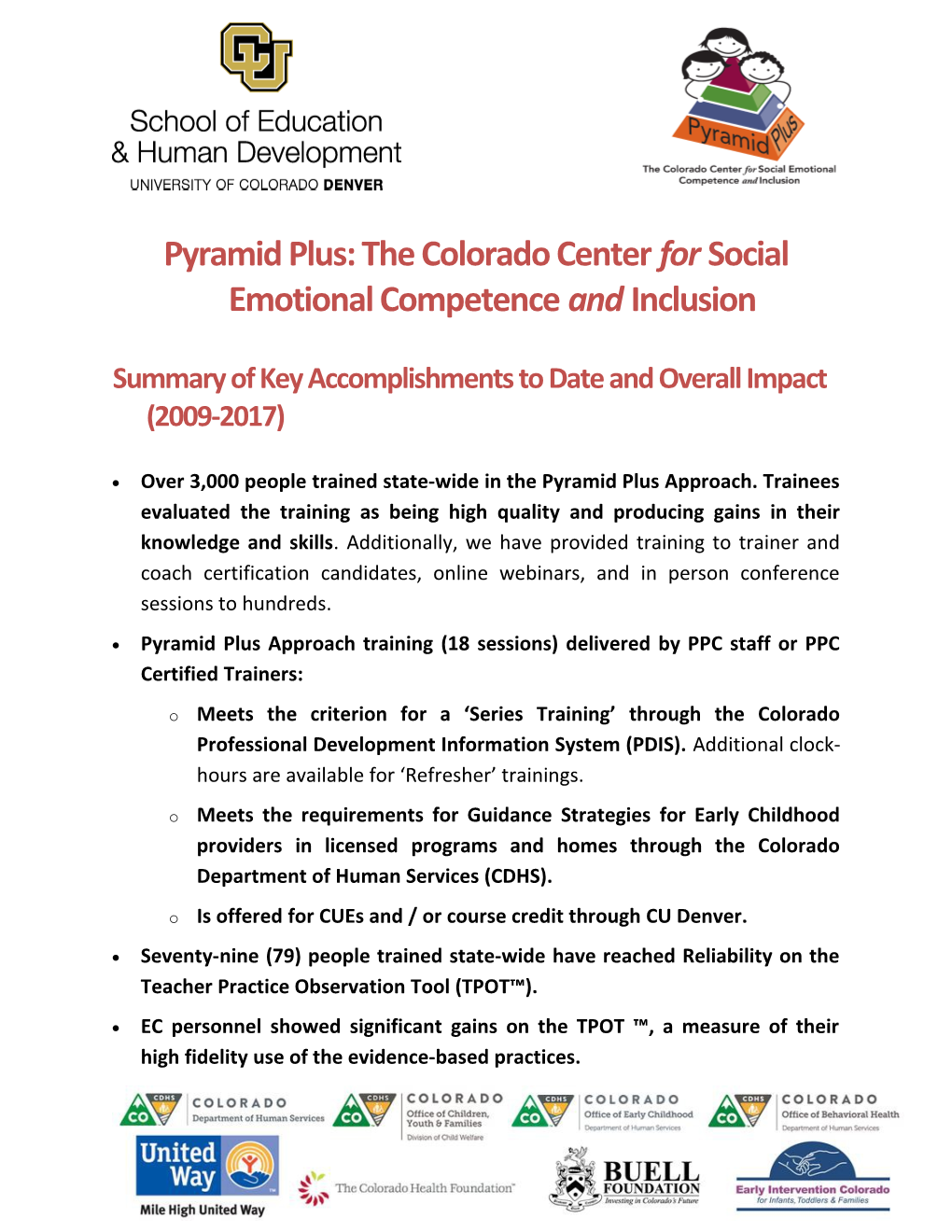 Pyramid Plus: the Colorado Center for Social Emotional Competence and Inclusion
