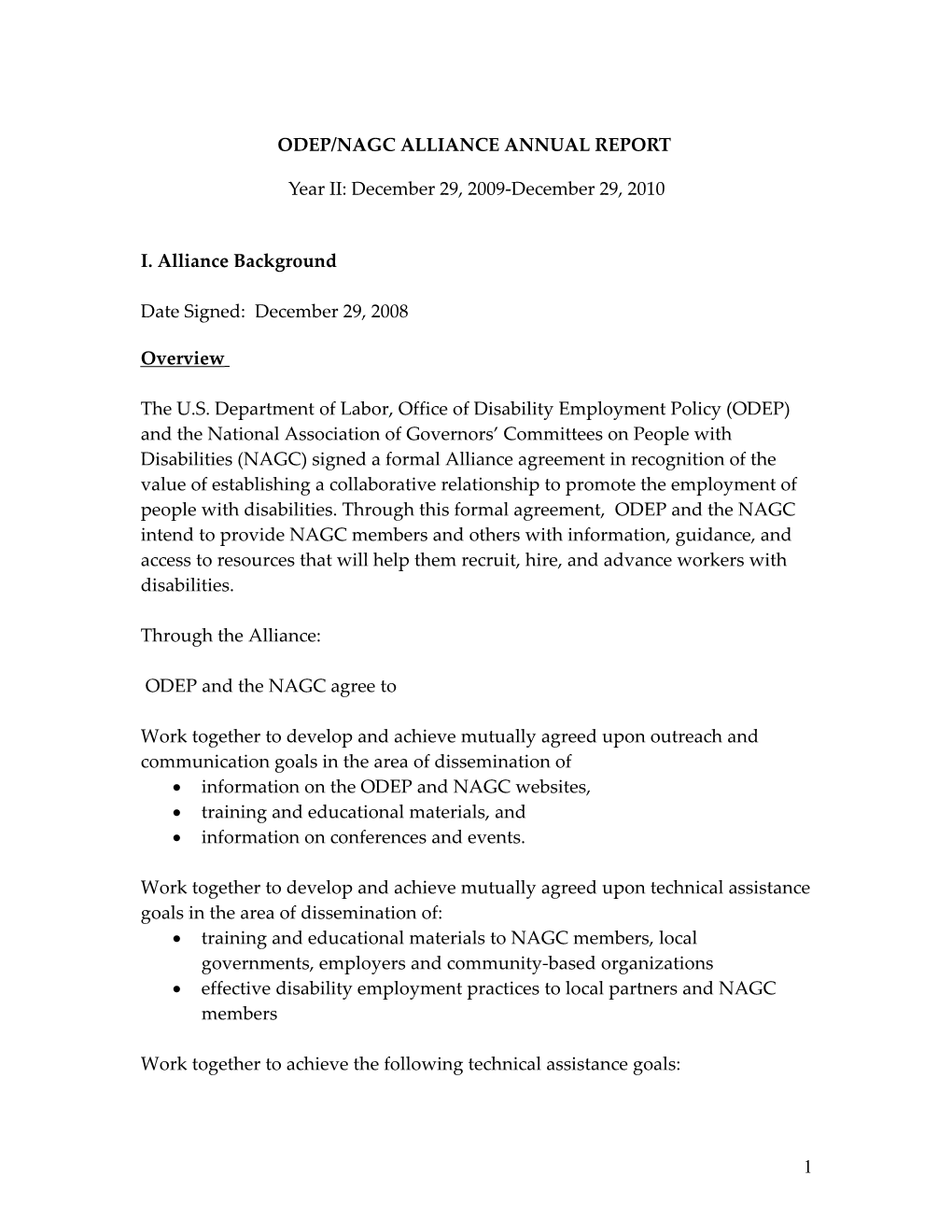 Odep/Nagc Alliance Annual Report