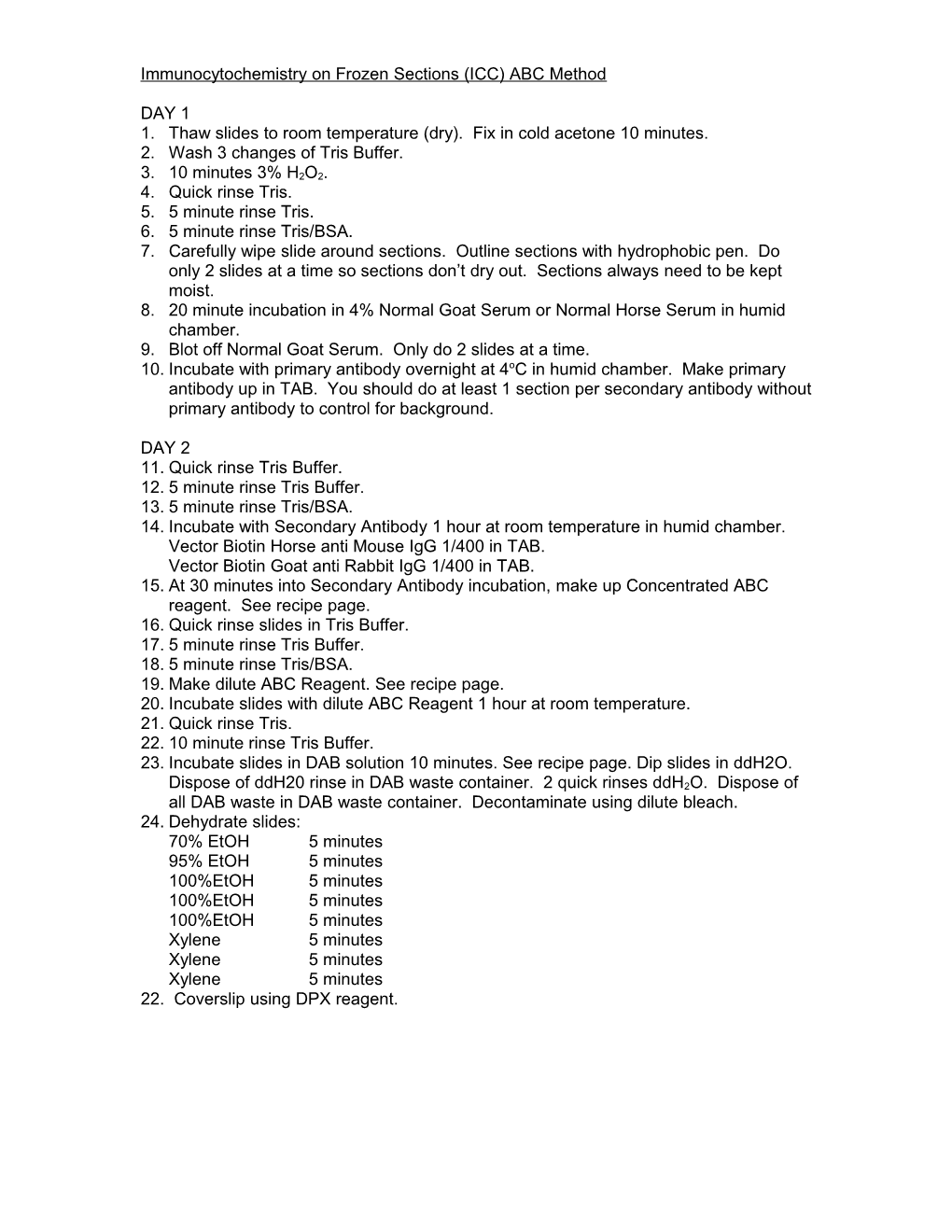 Immunocytochemistry on Frozen Sections (ICC) ABC Method