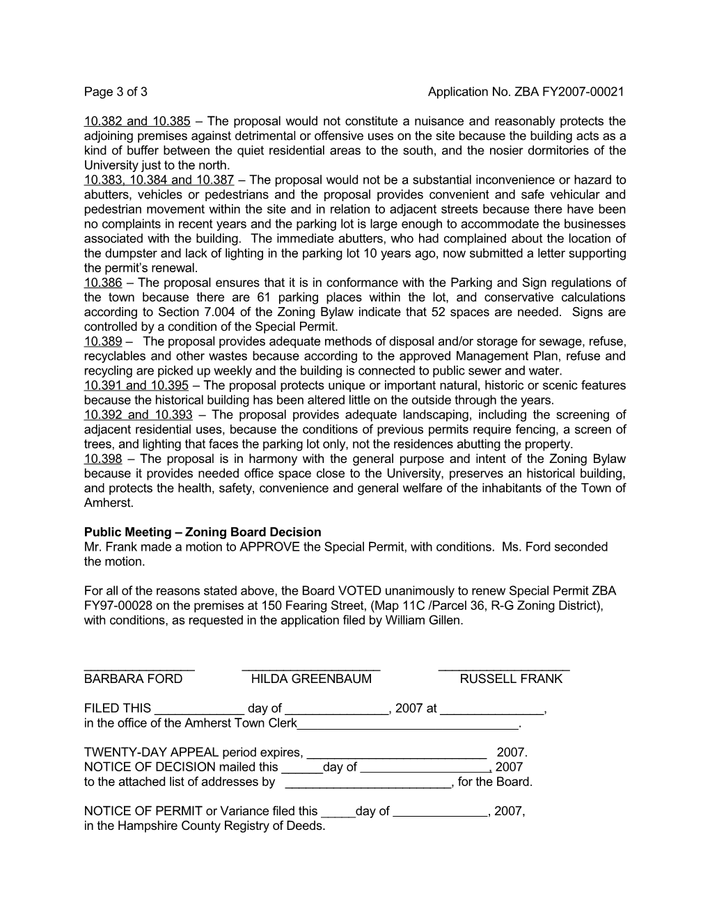 Page 1 of 3 Application No. ZBA FY2007-00021