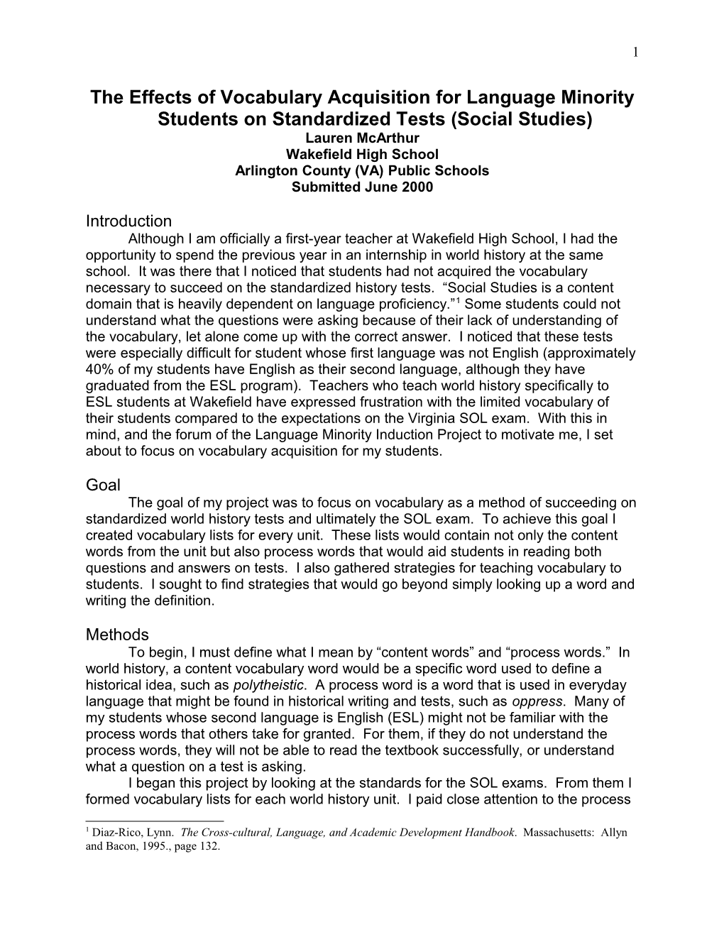 The Effects of Vocabulary Acquisition for Language Minority Students on Standardized Tests