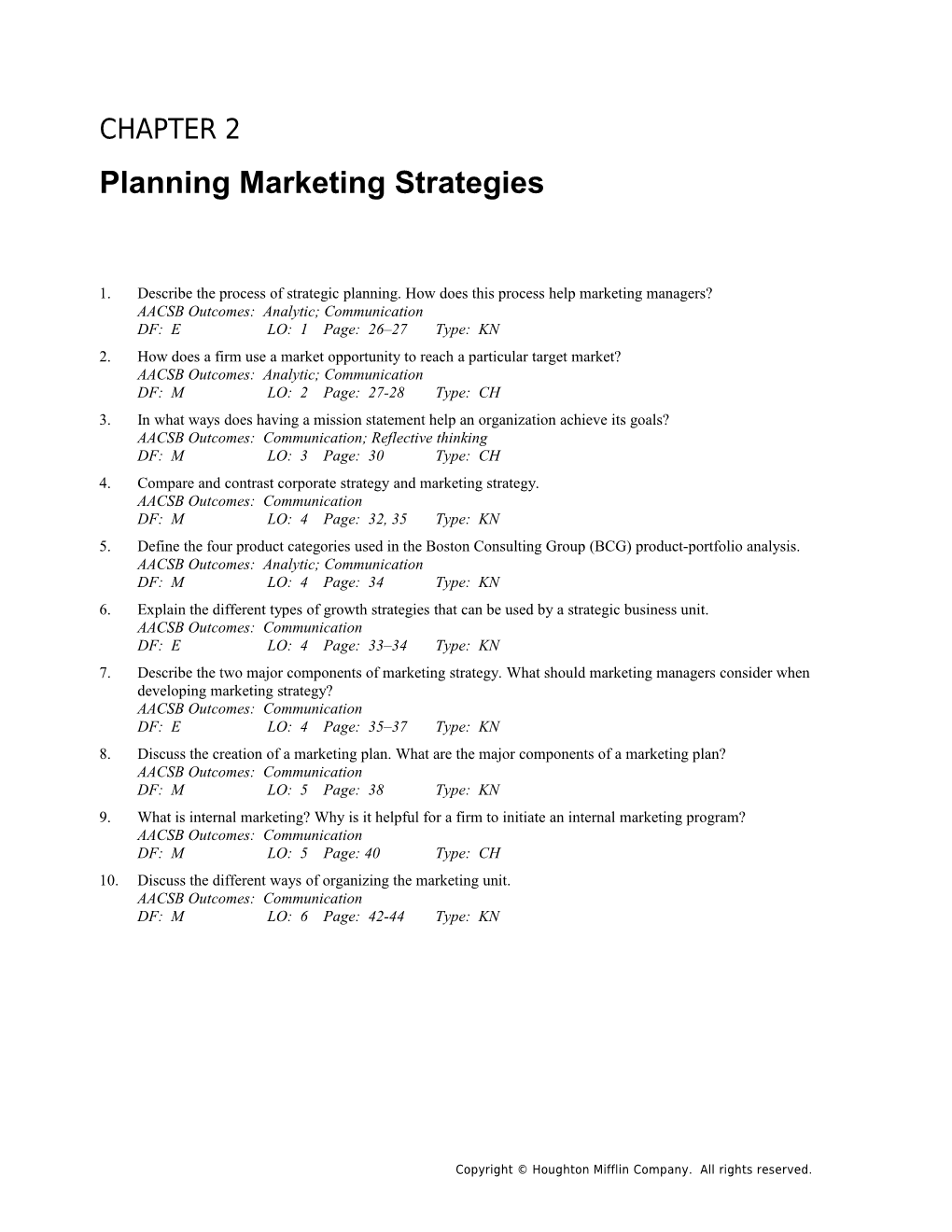 Chapter 2: Planning Marketing Strategies 1