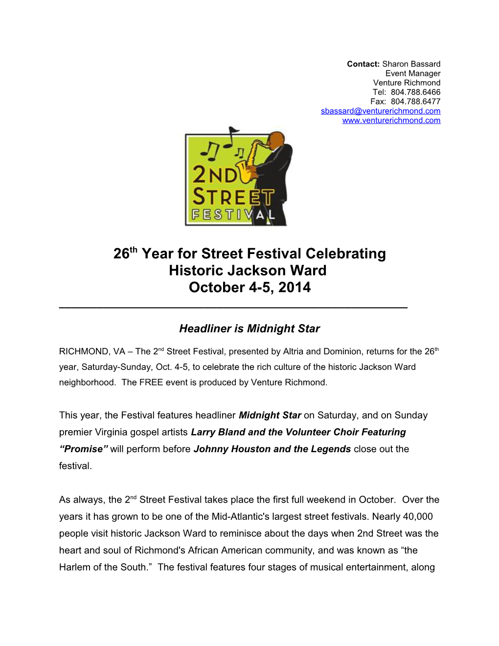 26Th Year for Street Festival Celebrating