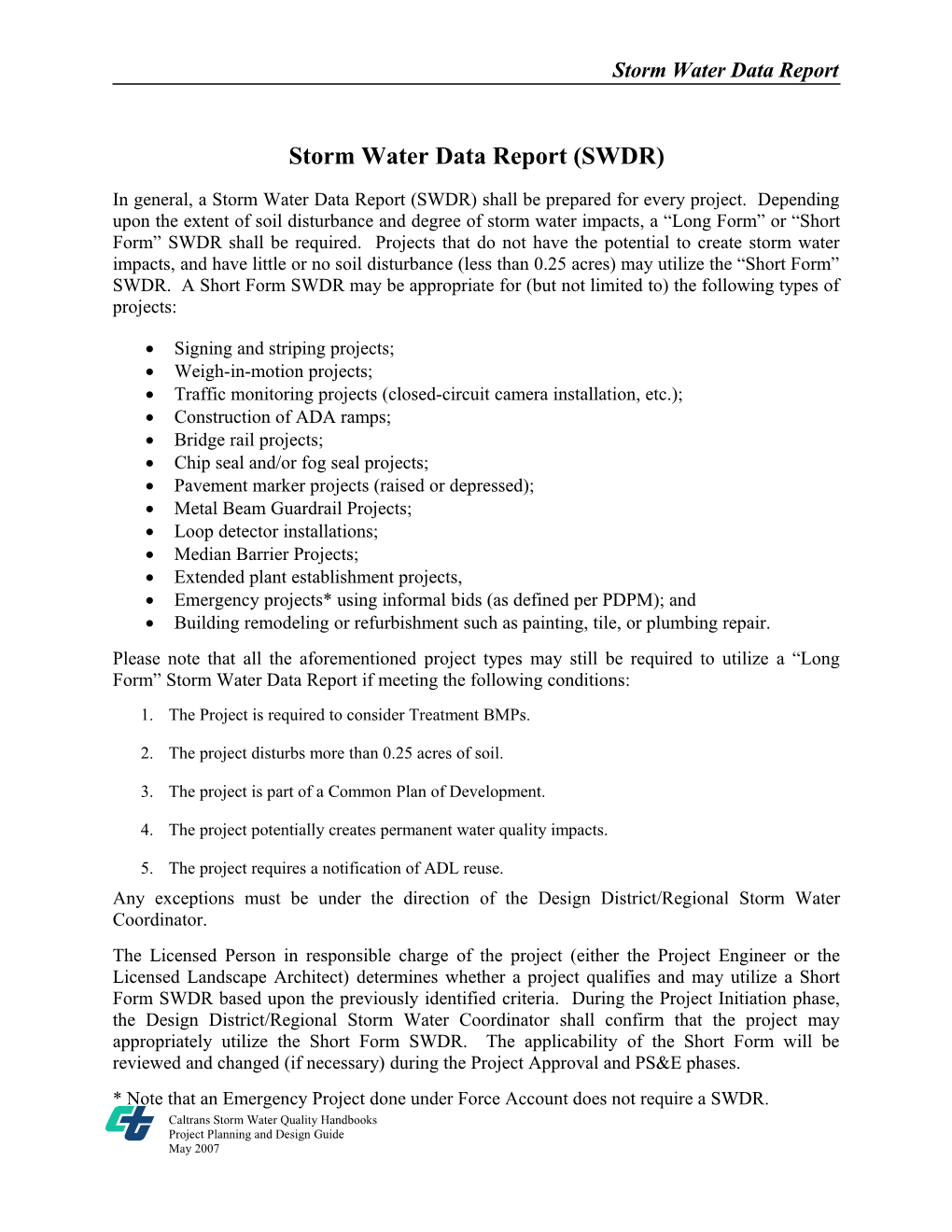 Storm Water Data Report (SWDR)