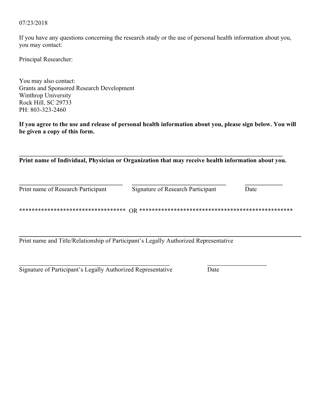 Authorization to Use Protected Health Information for Research