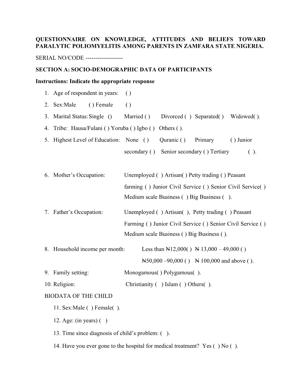 Section A:Socio-Demographic Data of Participants