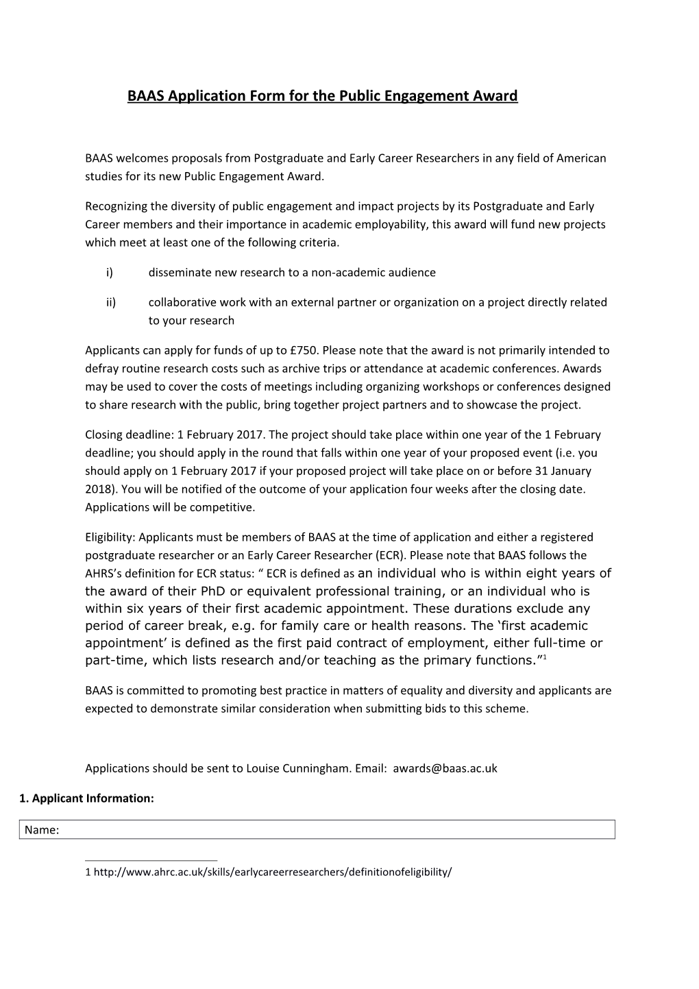 BAAS Application Form for the Public Engagement Award
