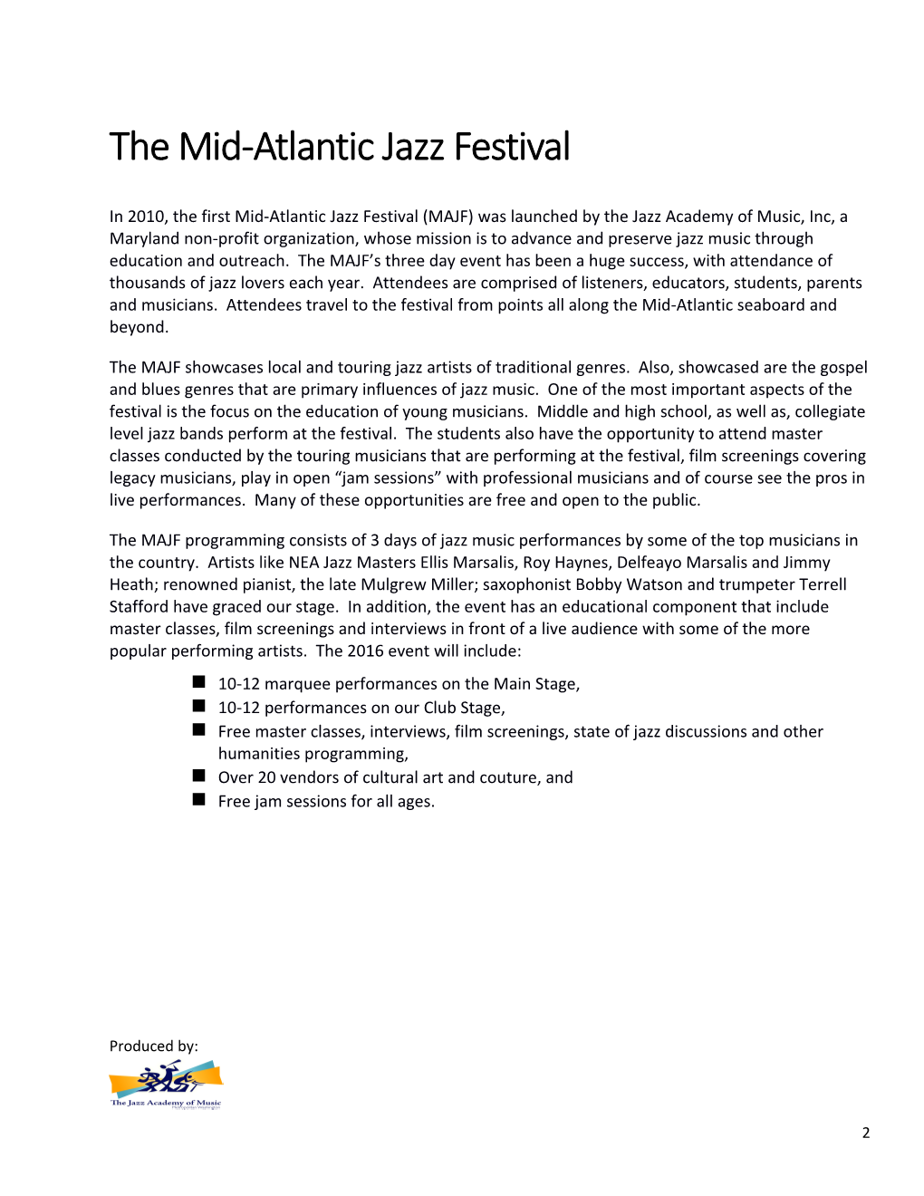 Mid-Atlantic Jazz Festival High School Band and Combo Competition