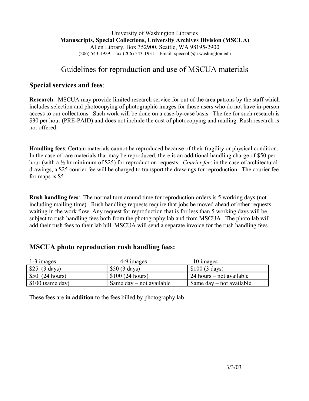 Guidelines for Reproduction and Use of MSCUA Materials