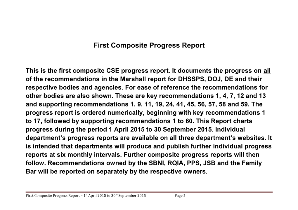 First Composite CSE Implementation Plan Progress Report