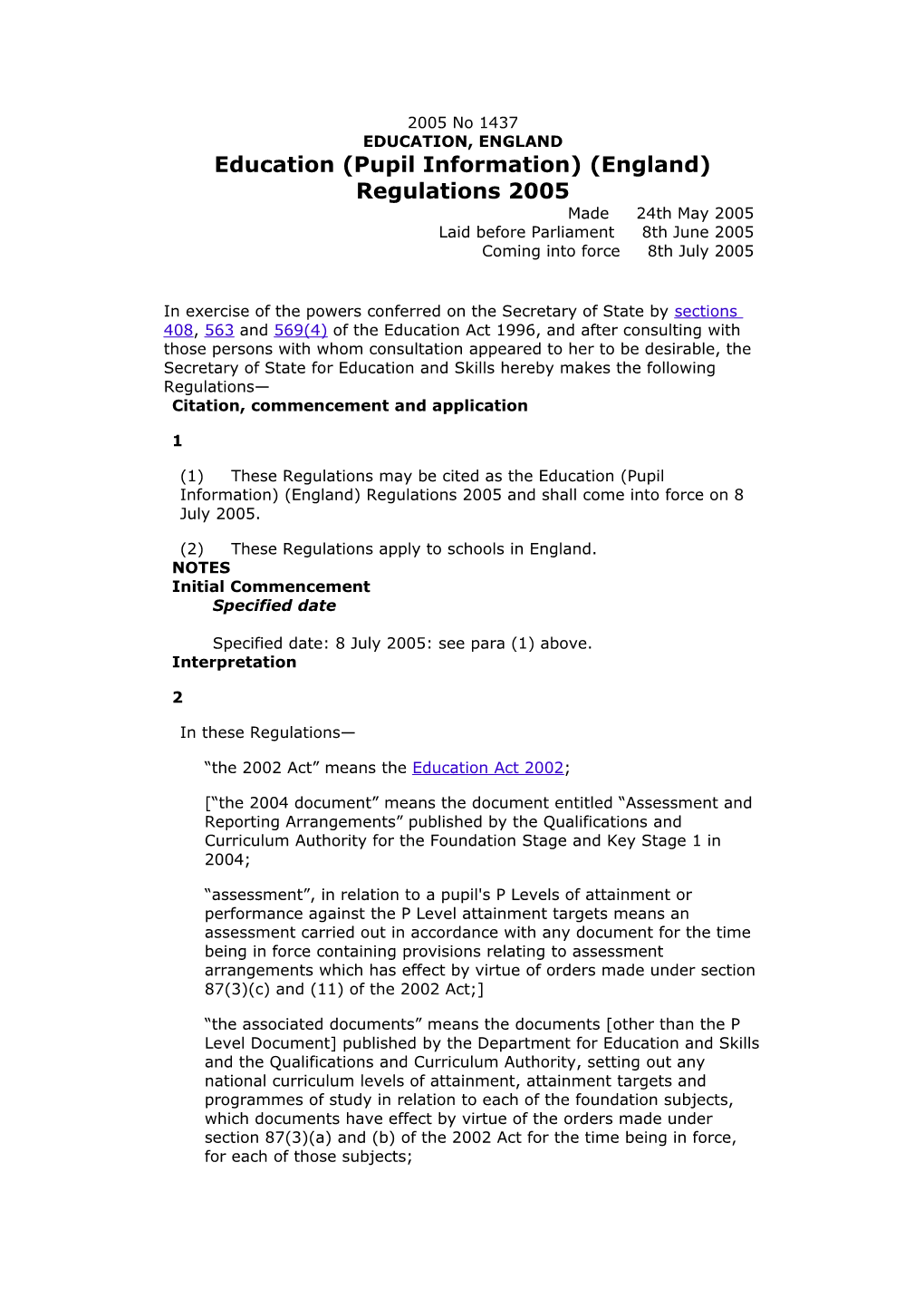 Education (Pupil Information) (England) Regulations 2005