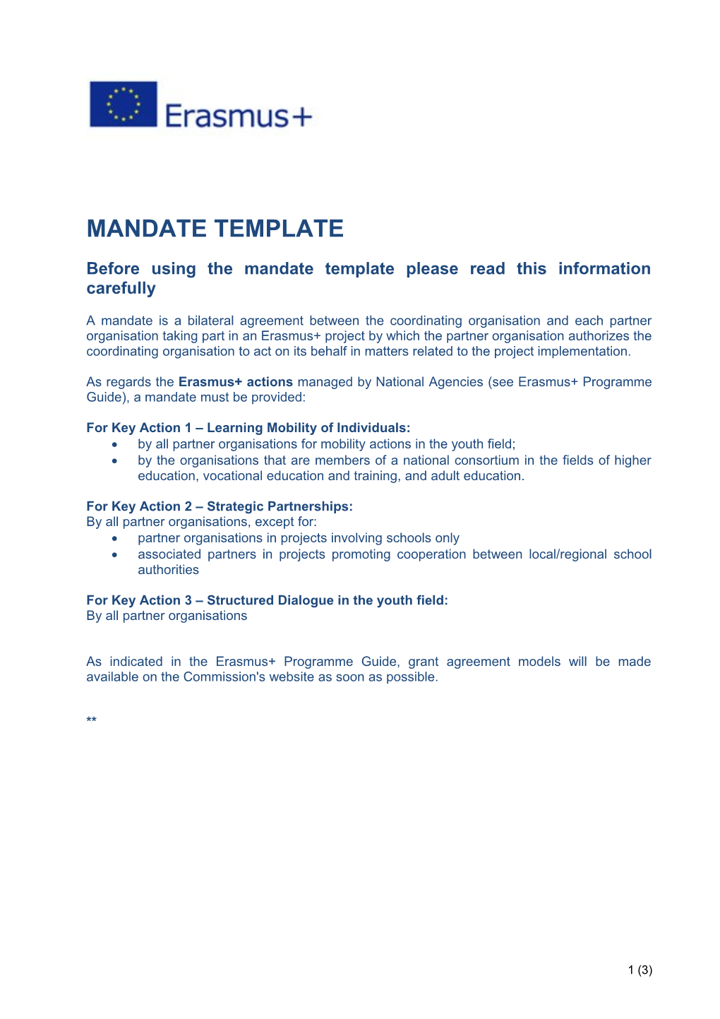 Before Using the Mandate Template Please Read This Information Carefully