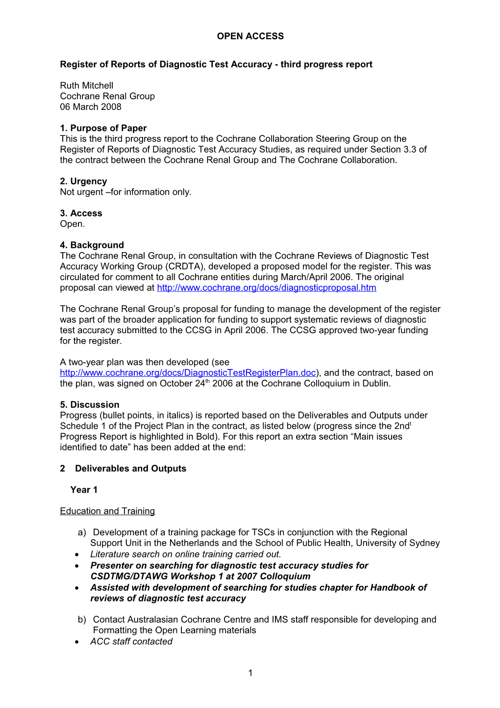 Third Progress Report on the Register of Reports of Diagnostic Test Accuracy